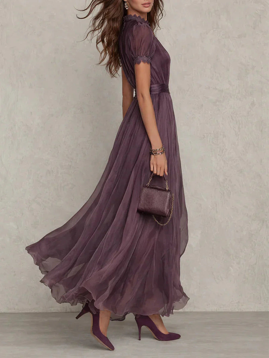 Women's Purple Ombre Chiffon Maxi Dress with Lace High Neck | Sarah