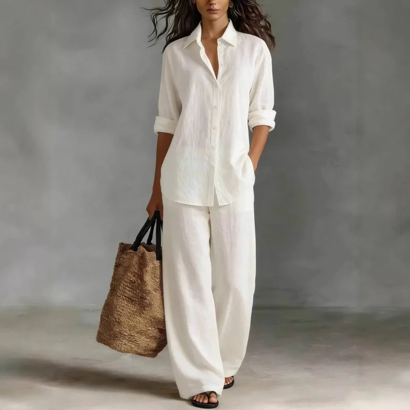 Women's Relaxed Linen Two-Piece Shirt & Trousers Set | Lara