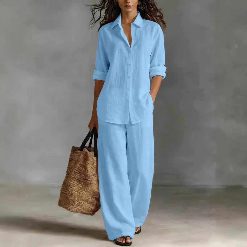 Women's Relaxed Linen Two-Piece Shirt & Trousers Set | Lara