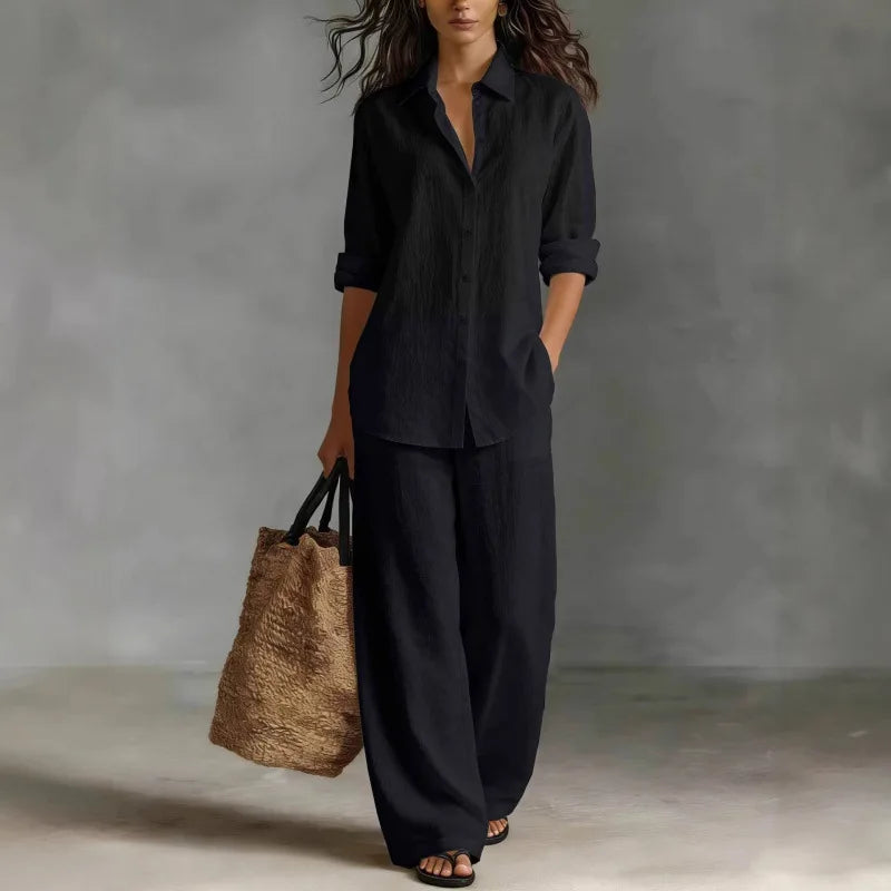 Women's Relaxed Linen Two-Piece Shirt & Trousers Set | Lara
