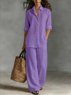 Women's Relaxed Linen Two-Piece Shirt & Trousers Set | Lara