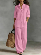 Women's Relaxed Linen Two-Piece Shirt & Trousers Set | Lara