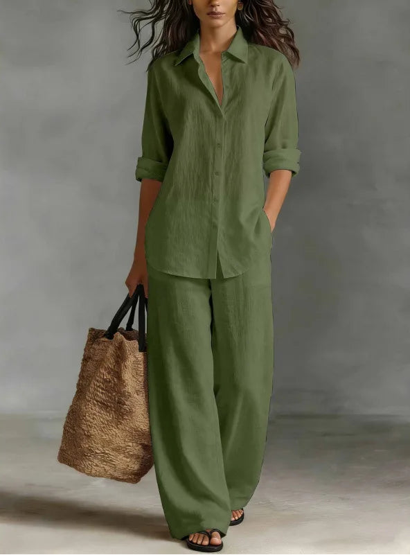 Women's Relaxed Linen Two-Piece Shirt & Trousers Set | Lara