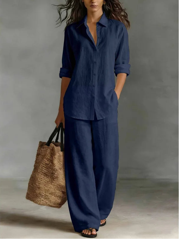 Women's Relaxed Linen Two-Piece Shirt & Trousers Set | Lara
