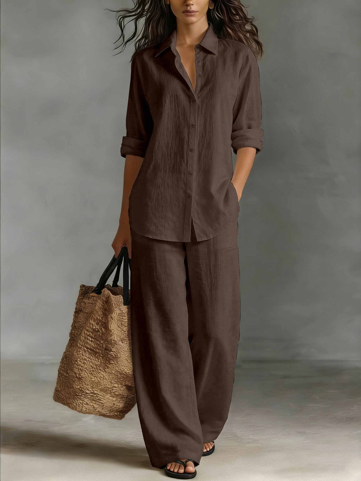 Women's Relaxed Linen Two-Piece Shirt & Trousers Set | Lara