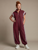 Women's Relaxed Zip-Front Jumpsuit with Side Stripe Panels | Layla