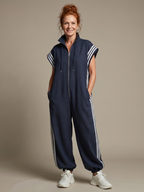 Women's Relaxed Zip-Front Jumpsuit with Side Stripe Panels | Layla