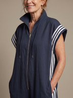 Women's Relaxed Zip-Front Jumpsuit with Side Stripe Panels | Layla