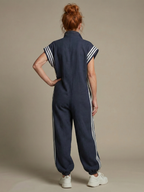 Women's Relaxed Zip-Front Jumpsuit with Side Stripe Panels | Layla