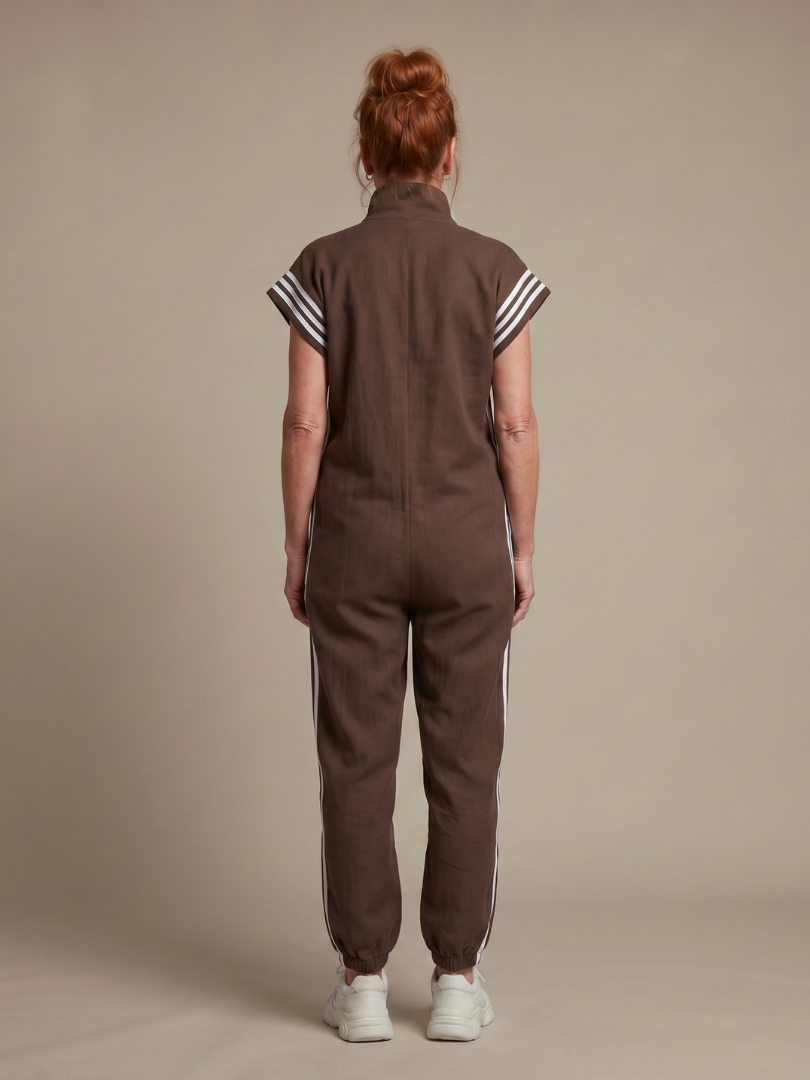 Women's Relaxed Zip-Front Jumpsuit with Side Stripe Panels | Layla