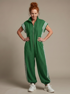 Women's Relaxed Zip-Front Jumpsuit with Side Stripe Panels | Layla