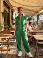 Women's Relaxed Zip-Front Jumpsuit with Side Stripe Panels | Layla