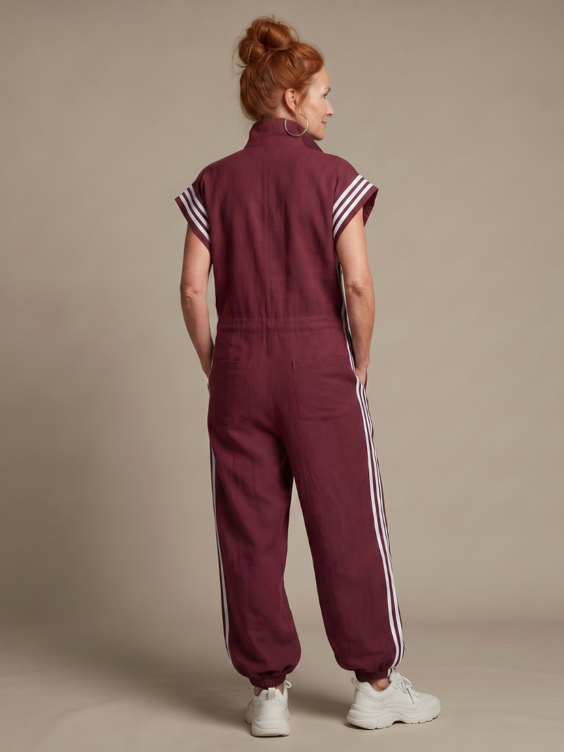 Women's Relaxed Zip-Front Jumpsuit with Side Stripe Panels | Layla
