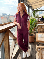 Women's Relaxed Zip-Front Jumpsuit with Side Stripe Panels | Layla