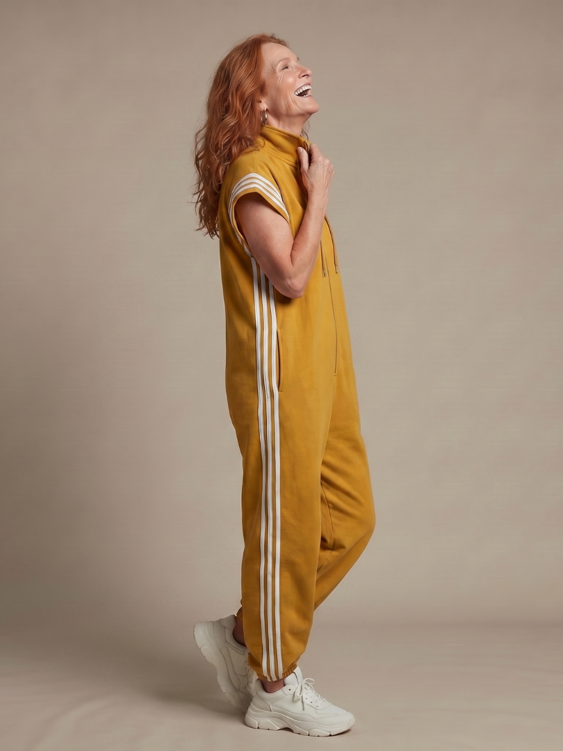 Women's Relaxed Zip-Front Jumpsuit with Side Stripe Panels | Layla