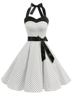 Women's Retro Polka Dot Halter Swing Dress with Bow | Beatrice