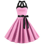 Women's Retro Polka Dot Halter Swing Dress with Bow | Beatrice
