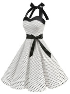 Women's Retro Polka Dot Halter Swing Dress with Bow | Beatrice