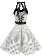 Women's Retro Polka Dot Halter Swing Dress with Bow | Beatrice
