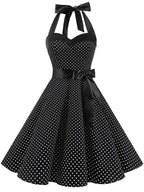 Women's Retro Polka Dot Halter Swing Dress with Bow | Beatrice