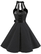 Women's Retro Polka Dot Halter Swing Dress with Bow | Beatrice