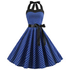 Women's Retro Polka Dot Halter Swing Dress with Bow | Beatrice
