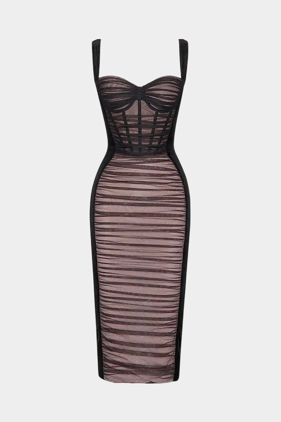 Women's Ruched Mesh Corset Pencil Midi Dress | Tilly