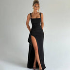 Women's Ruched Square Neck High Slit Maxi Dress | Faith