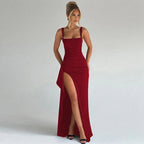 Women's Ruched Square Neck High Slit Maxi Dress | Faith