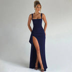 Women's Ruched Square Neck High Slit Maxi Dress | Faith