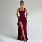 Women's Ruched Square Neck High Slit Maxi Dress | Faith