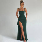 Women's Ruched Square Neck High Slit Maxi Dress | Faith