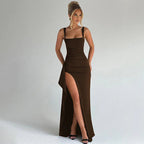 Women's Ruched Square Neck High Slit Maxi Dress | Faith