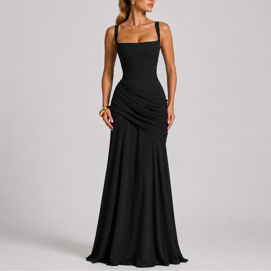 Women's Ruched Square Neck Maxi Evening Dress | Nicole