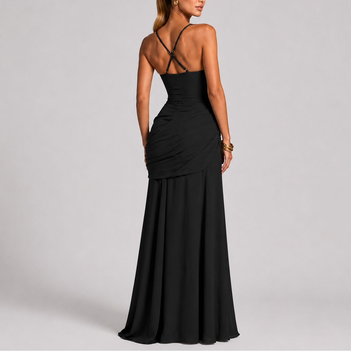 Women's Ruched Square Neck Maxi Evening Dress | Nicole