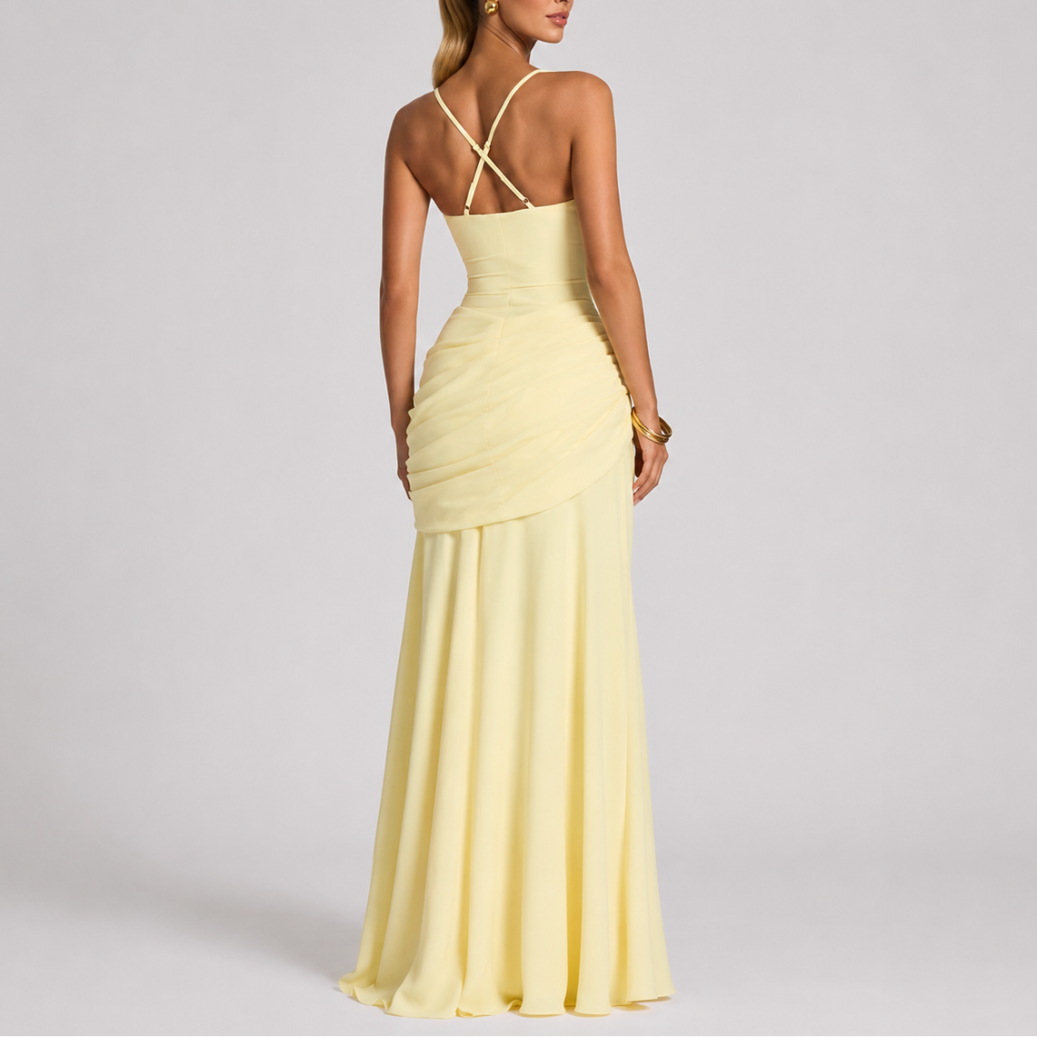 Women's Ruched Square Neck Maxi Evening Dress | Nicole