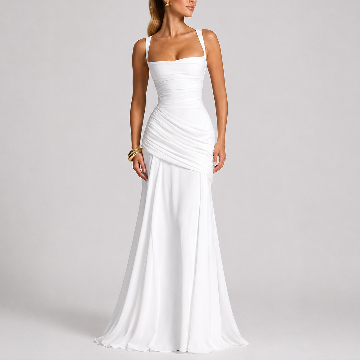 Women's Ruched Square Neck Maxi Evening Dress | Nicole