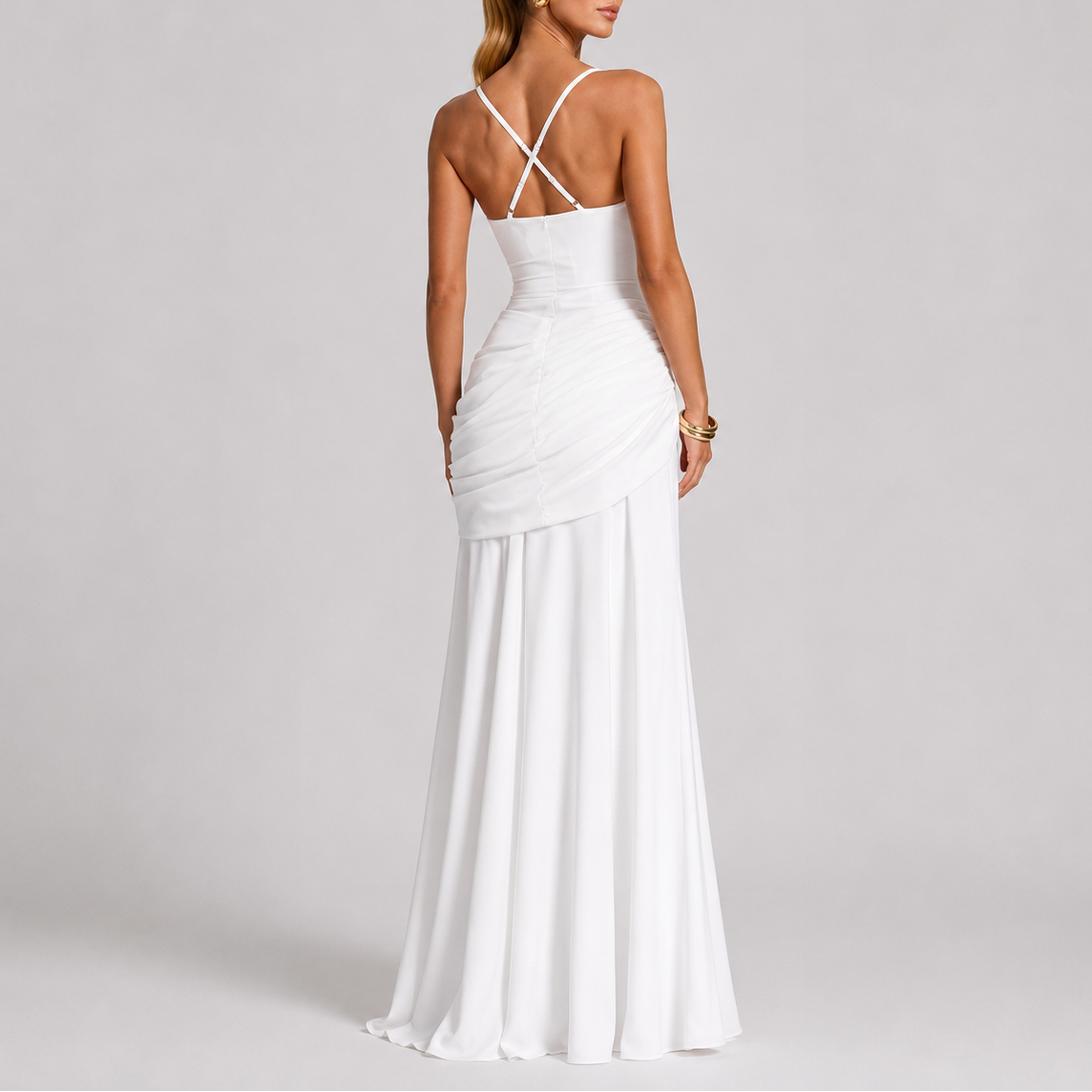Women's Ruched Square Neck Maxi Evening Dress | Nicole