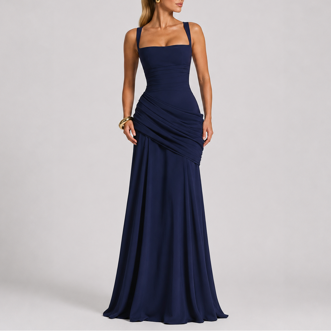 Women's Ruched Square Neck Maxi Evening Dress | Nicole