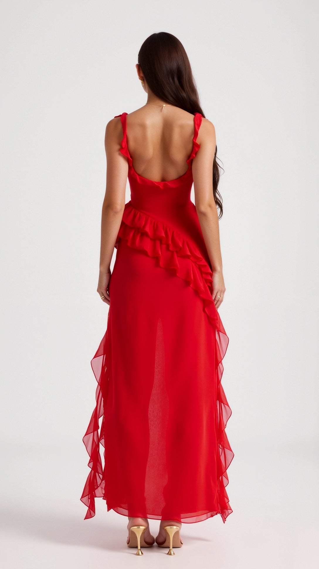 Women's Ruffle Maxi Dress with Front Slit & Square Neck | Juliet