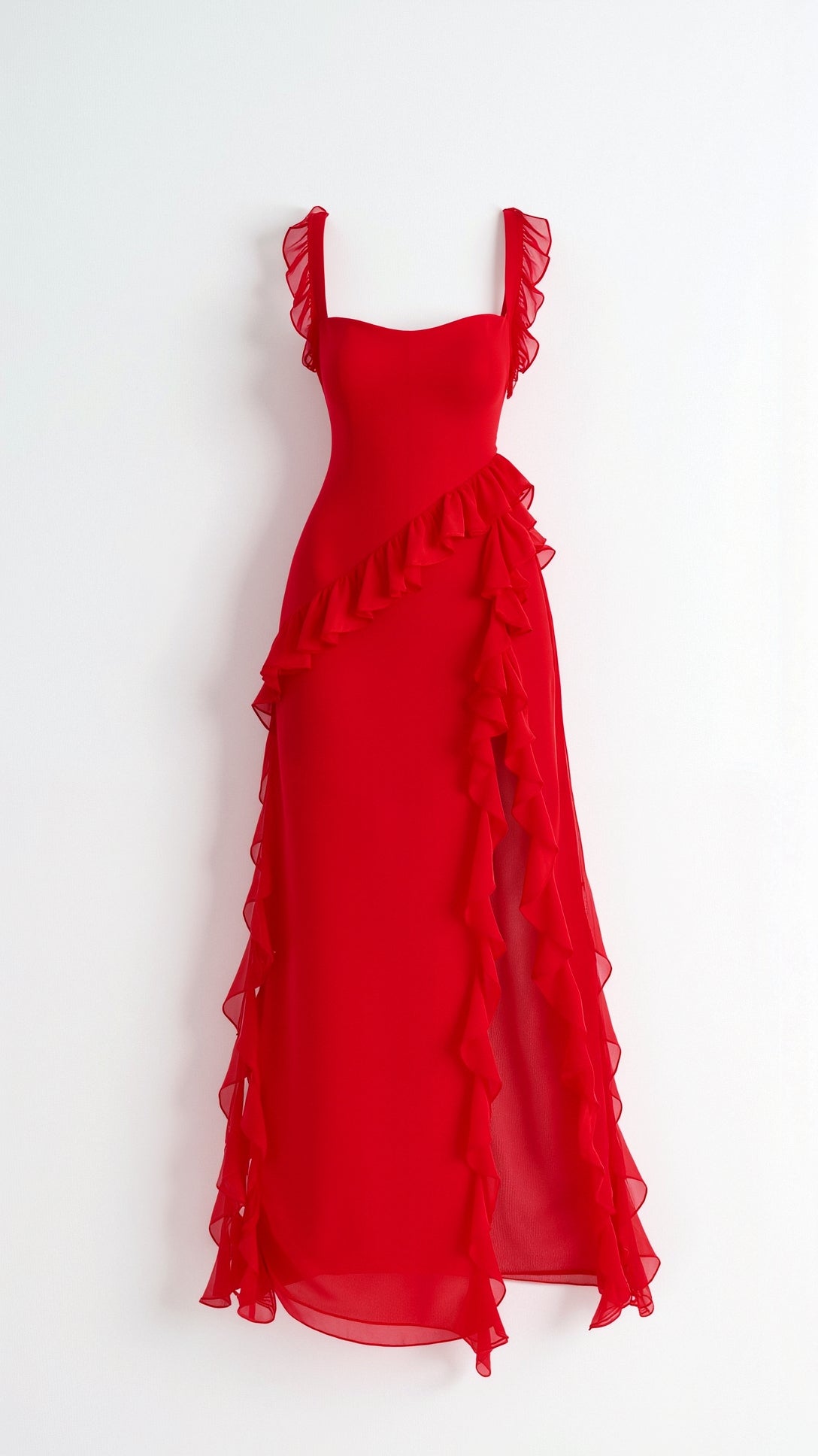 Women's Ruffle Maxi Dress with Front Slit & Square Neck | Juliet