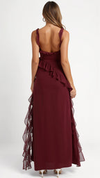 Women's Ruffle Maxi Dress with Front Slit & Square Neck | Juliet