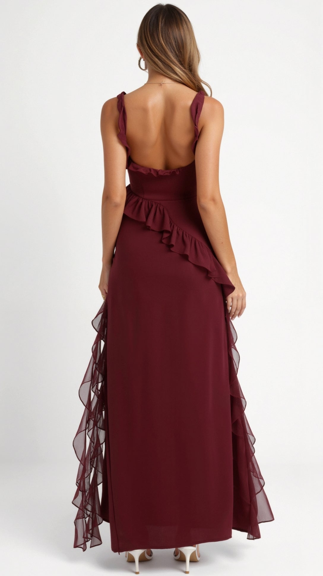 Women's Ruffle Maxi Dress with Front Slit & Square Neck | Juliet
