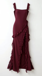 Women's Ruffle Maxi Dress with Front Slit & Square Neck | Juliet