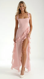Women's Ruffle Maxi Dress with Front Slit & Square Neck | Juliet