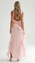 Women's Ruffle Maxi Dress with Front Slit & Square Neck | Juliet