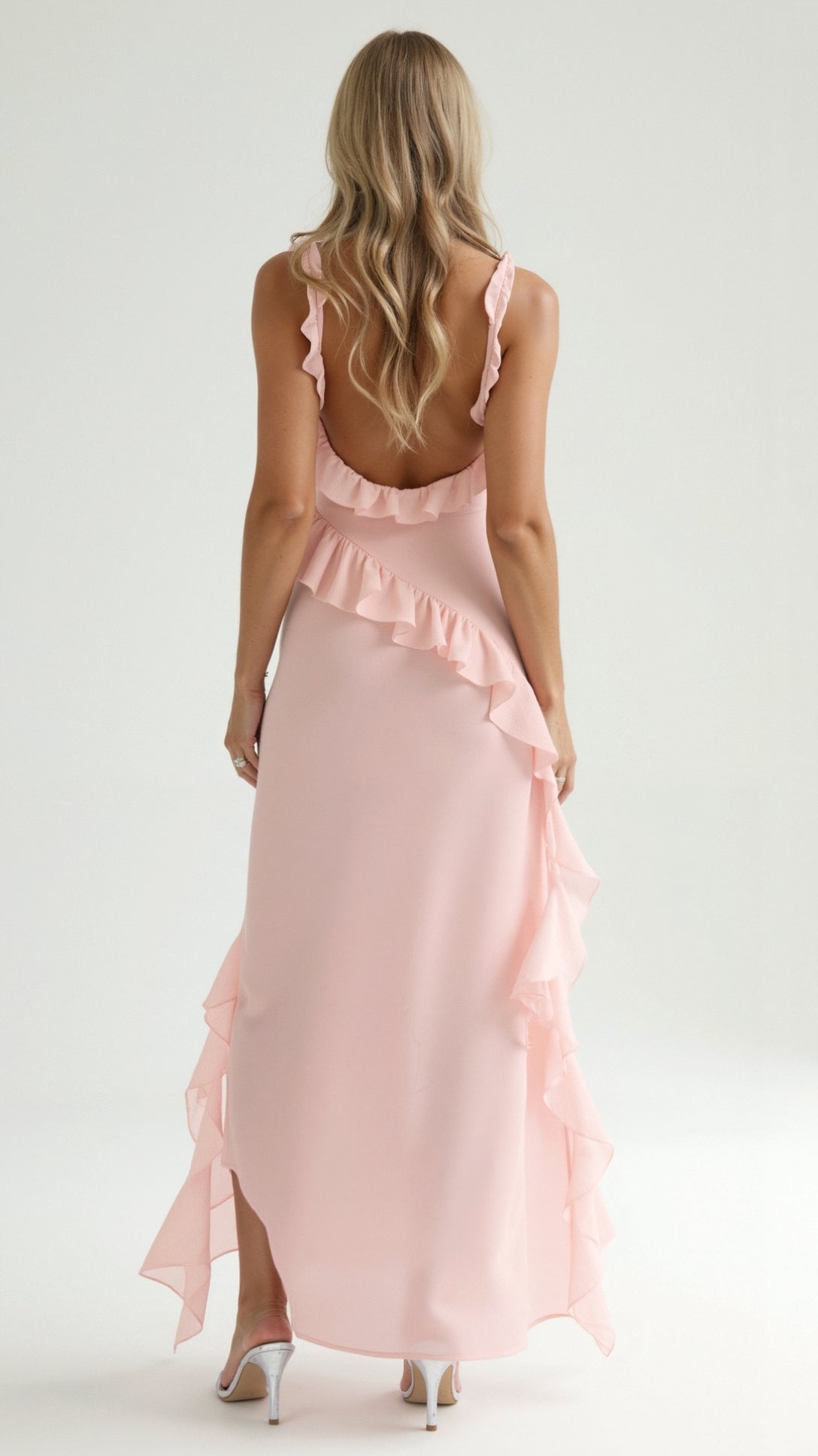 Women's Ruffle Maxi Dress with Front Slit & Square Neck | Juliet