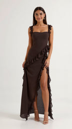 Women's Ruffle Maxi Dress with Front Slit & Square Neck | Juliet