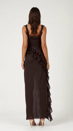 Women's Ruffle Maxi Dress with Front Slit & Square Neck | Juliet