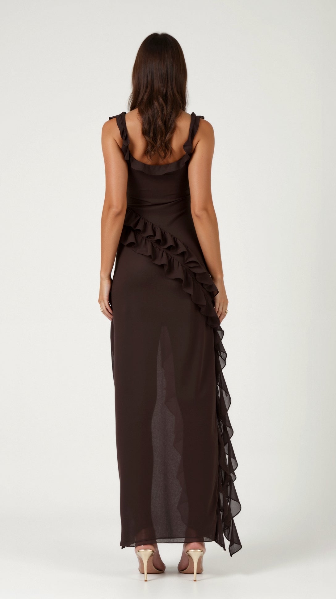Women's Ruffle Maxi Dress with Front Slit & Square Neck | Juliet